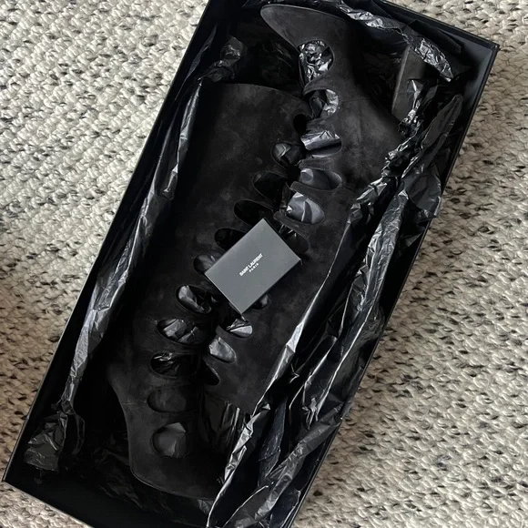 Saint Laurent black suede cut out cage Joplin 105 knee high boots - Picture 11 of 16